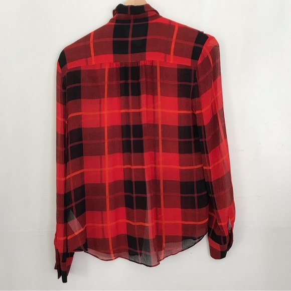 KATE SPADE Women's Red Plaid Ruffle Long Sleeve Silk Blouse Size 4 - Picture 6 of 15